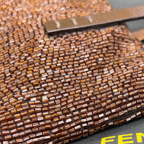 New! AUTH FENDI VINTAGE RARE BROWN BEADED MINI BAG GLAM EVENING TOTE SPARKLE✨ - Picture 8 of 14